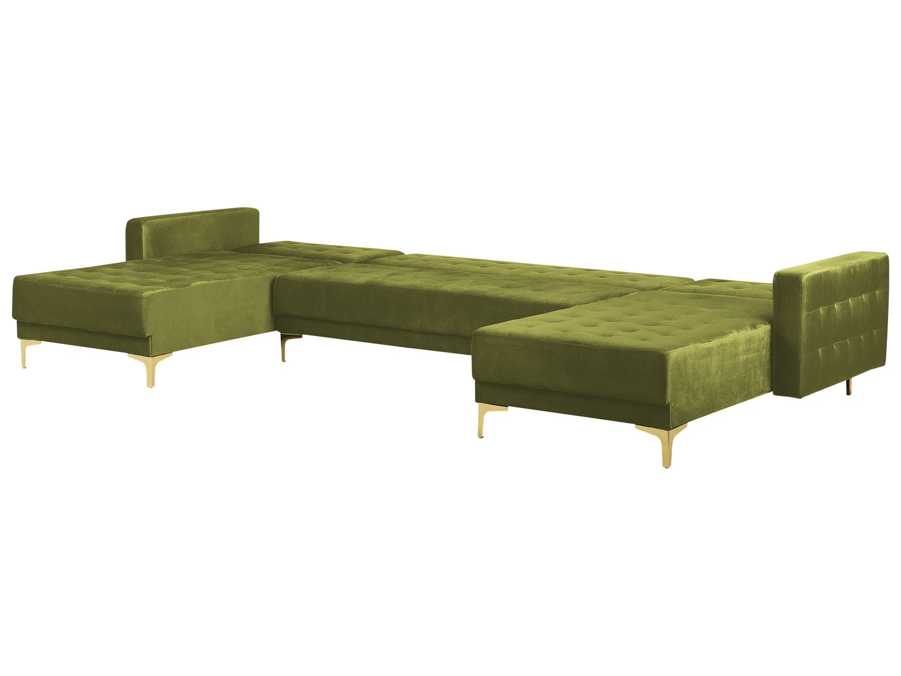 Modular U-Shape Sofa Bed ABERDEEN Velvet Green with Ottoman 5 Seater