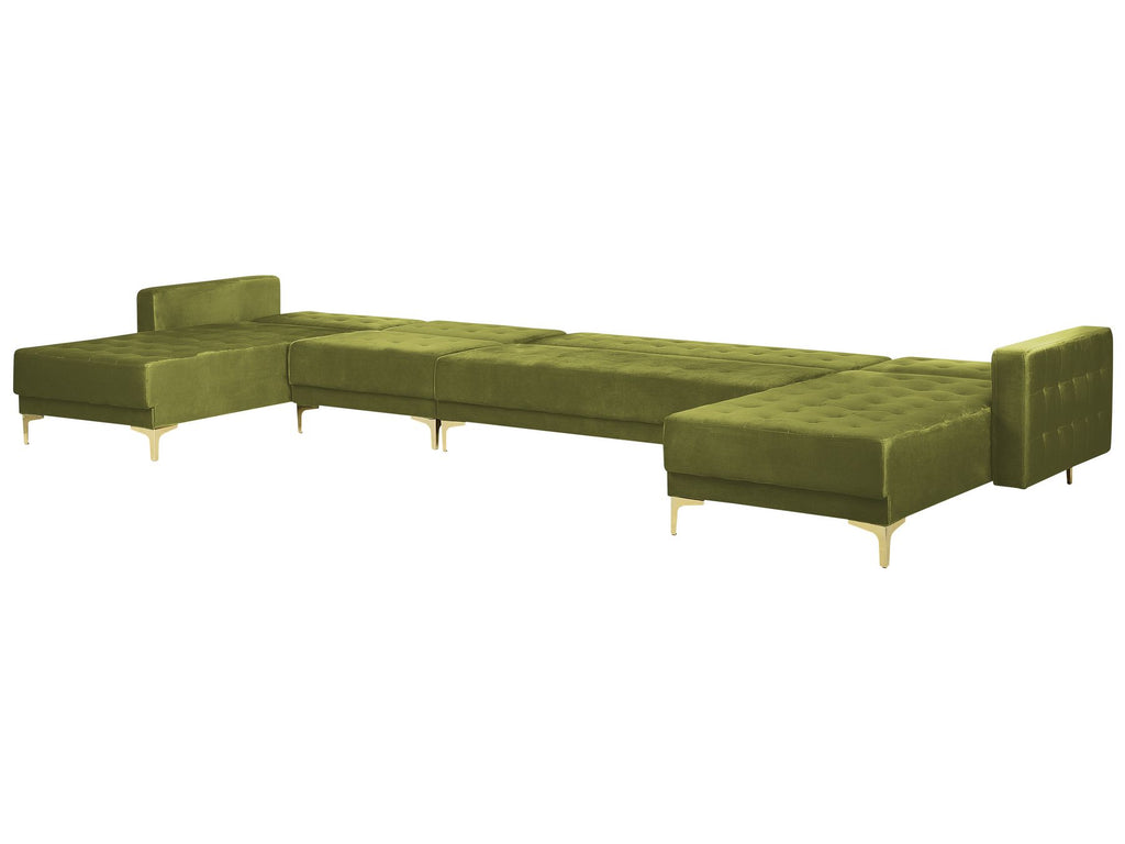 Modular U-Shape Sofa Bed ABERDEEN Velvet Green with Ottoman 6 Seater