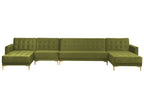 Modular U-Shape Sofa Bed ABERDEEN Velvet Green with Ottoman 6 Seater