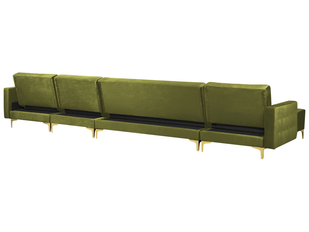 Modular U-Shape Sofa Bed ABERDEEN Velvet Green with Ottoman 6 Seater