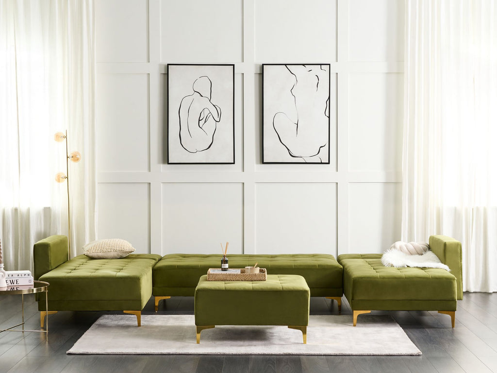 Modular U-Shape Sofa Bed ABERDEEN Velvet Green 5 Seater