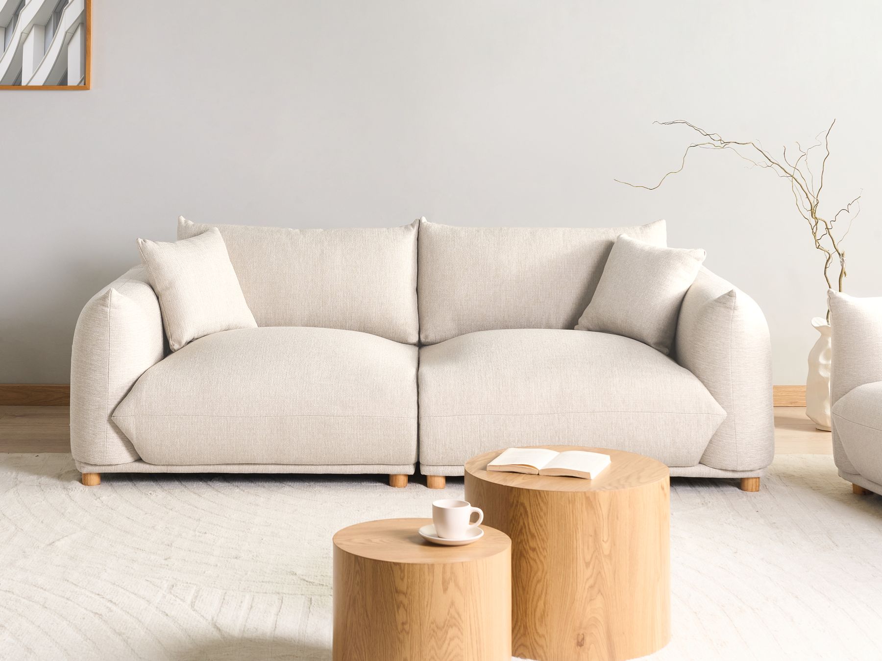 3 Seater Fabric Sofa Light Beige LUVOS