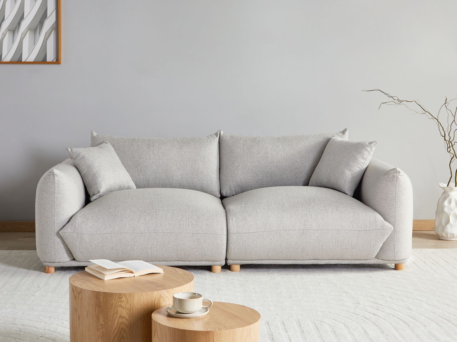 3 Seater Fabric Sofa Light Grey LUVOS