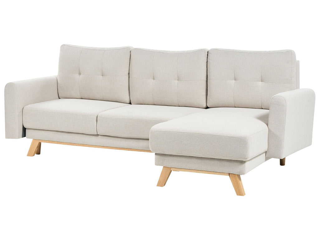 Sofa Bed SIRO Fabric Light Beige with Storage 3 Seater Left Hand