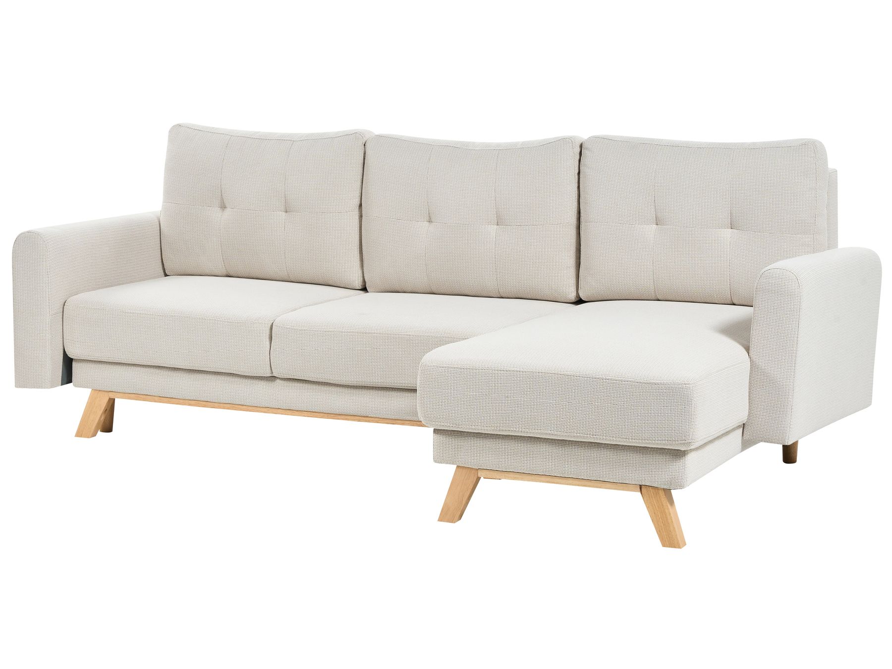 Sofa Bed SIRO Fabric Light Beige with Storage 3 Seater Left Hand
