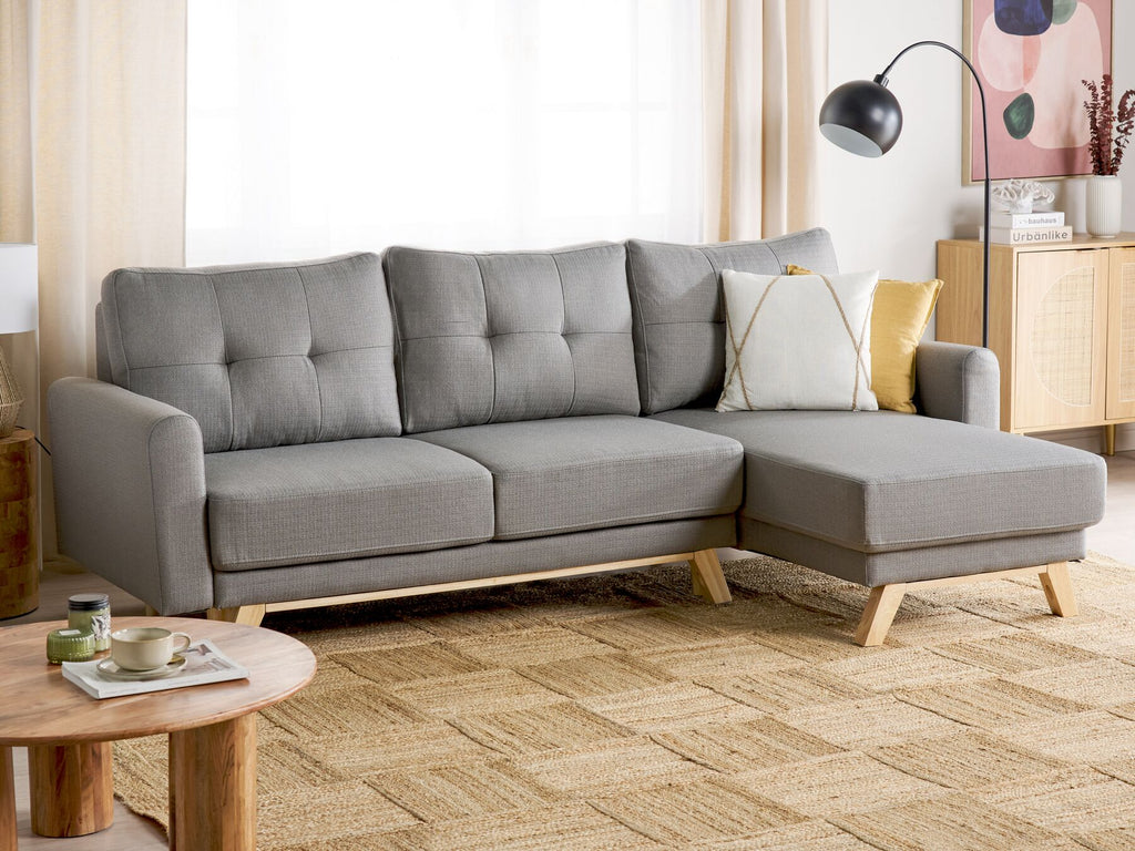 Sofa Bed SIRO Fabric Grey with Storage 3 Seater Left Hand