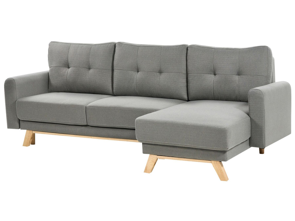 Sofa Bed SIRO Fabric Grey with Storage 3 Seater Left Hand