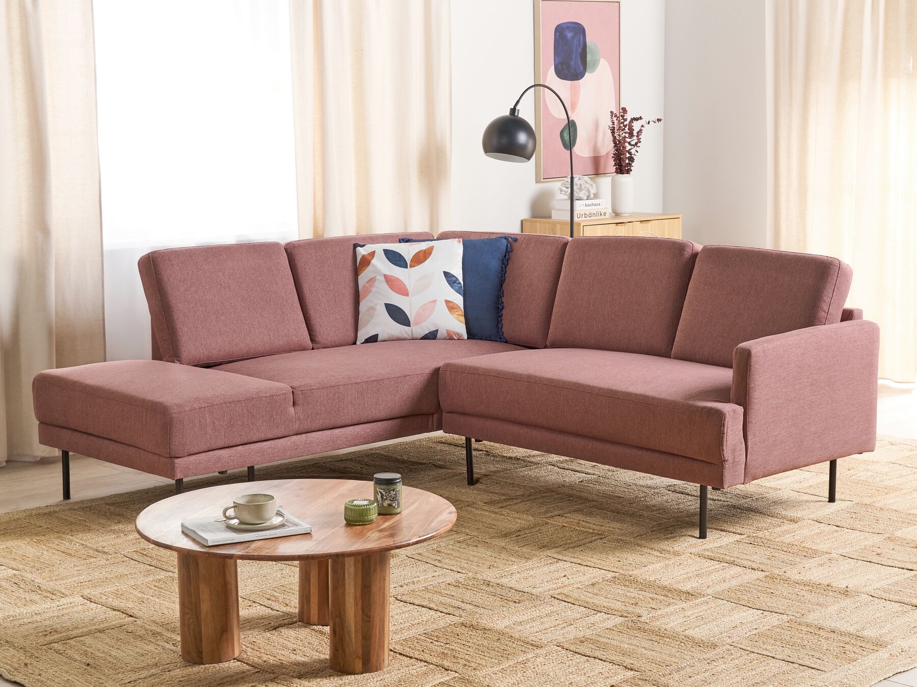Corner Sofa BREDA Fabric Pink 4 Seater Right Hand