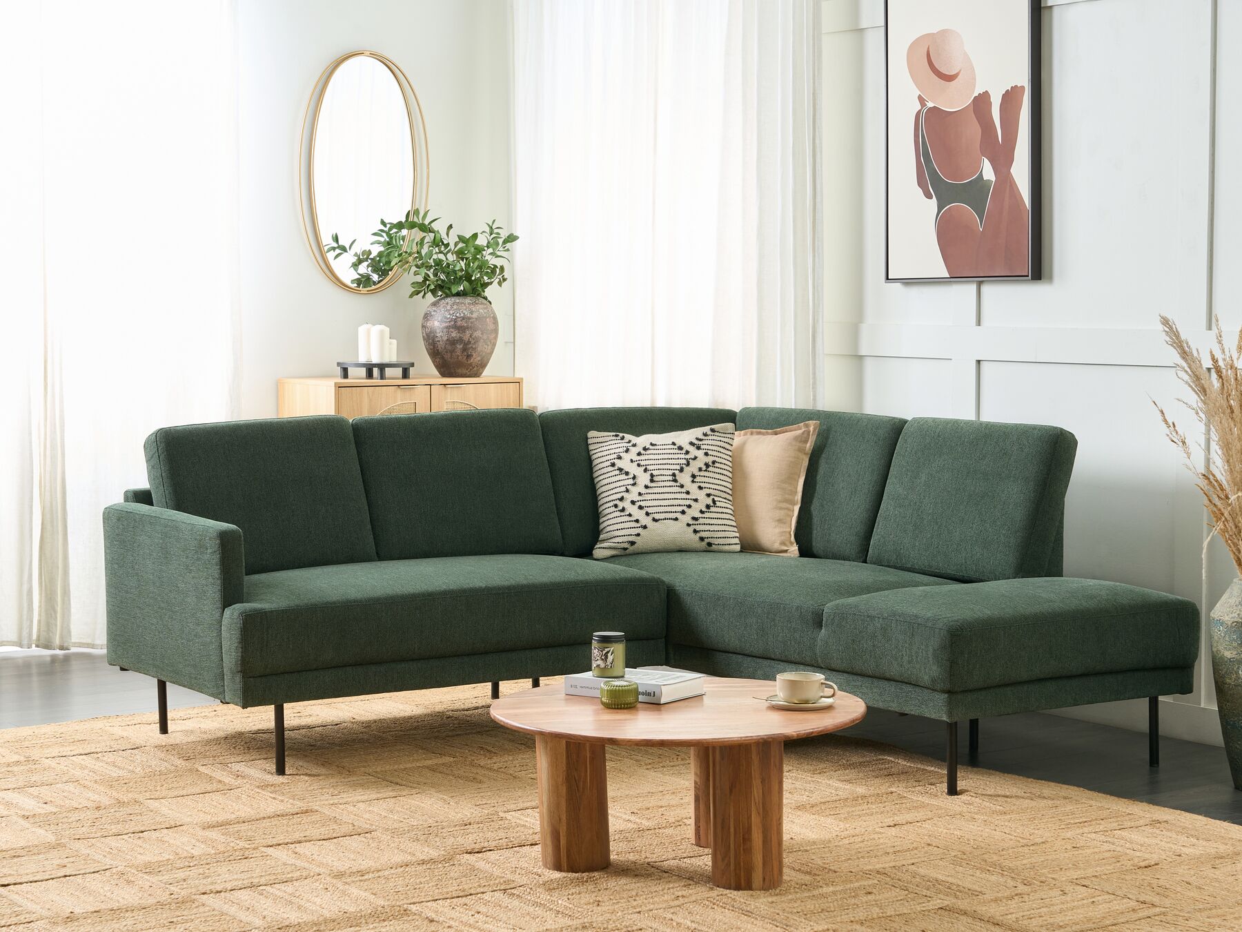 Corner Sofa BREDA Fabric Dark Green 4 Seater Left Hand