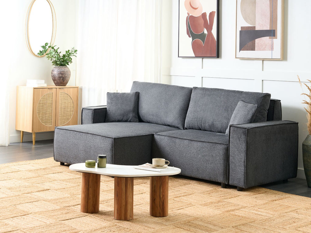 Corner Sofa Bed KARILA Fabric Dark Grey with Storage 3 Seater Right Hand