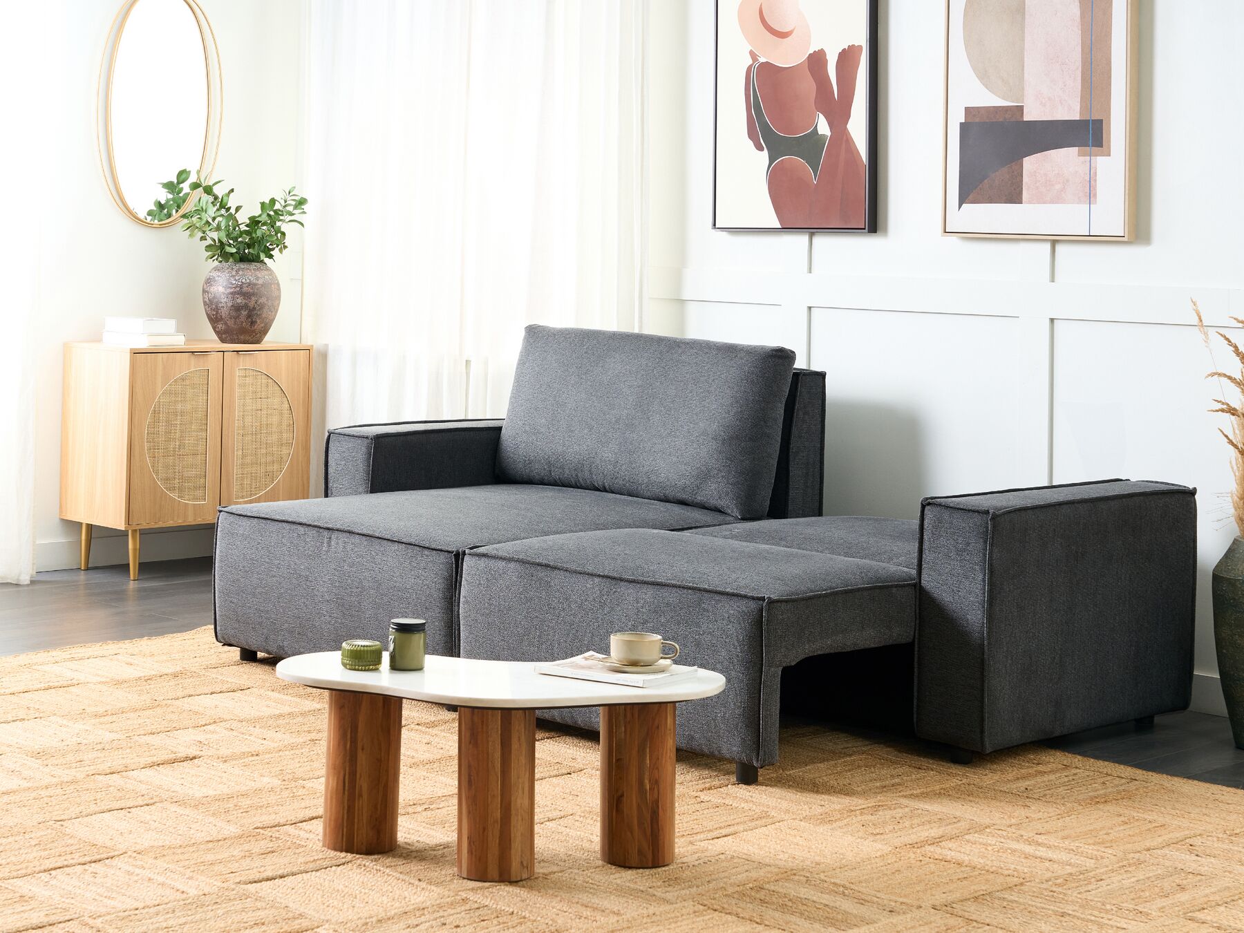 Corner Sofa Bed KARILA Fabric Dark Grey with Storage 3 Seater Right Hand