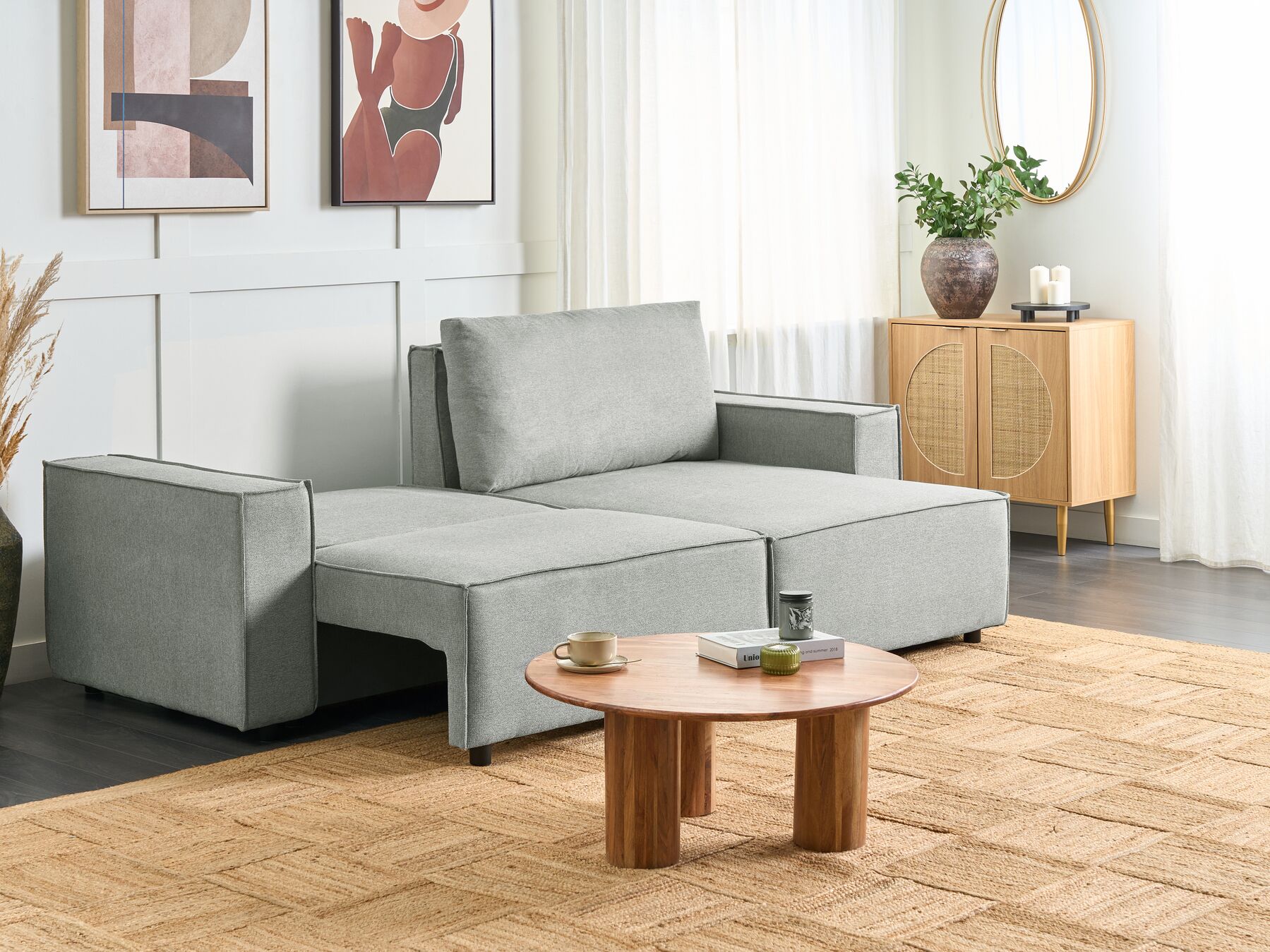 Corner Sofa Bed KARILA Fabric Grey with Storage 3 Seater Left Hand
