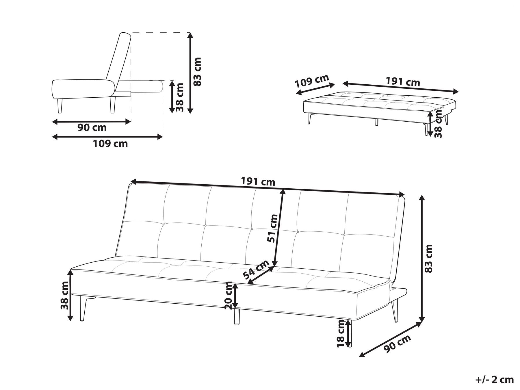 Sofa Bed ESSVIK Fabric Light Green 3 Seater