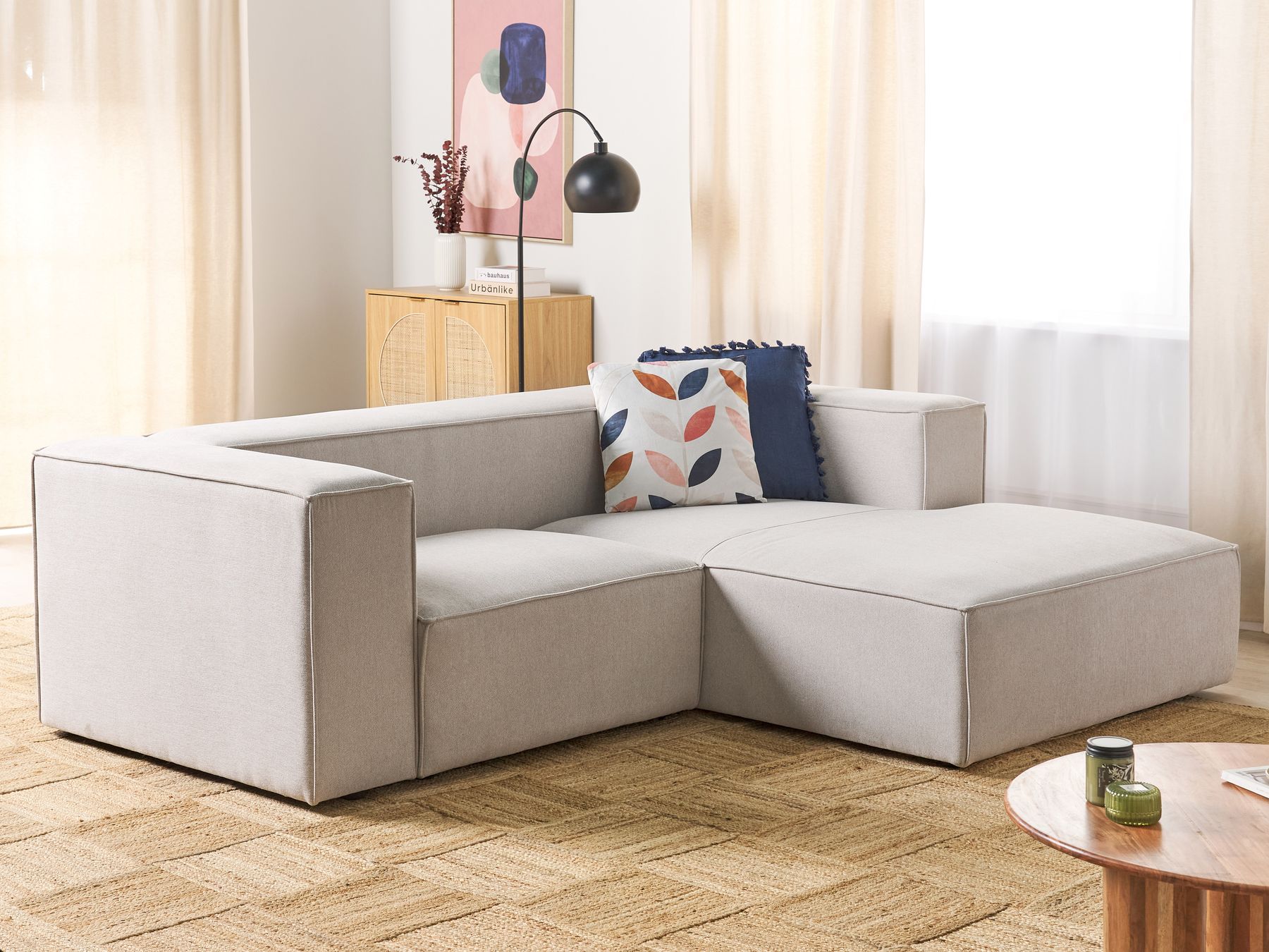 Left Hand 2 Seater Corner Sofa Beige VERNON