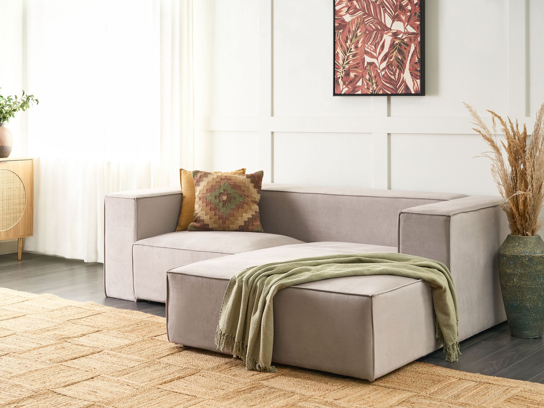 Left Hand Velvet 2 Seater Corner Sofa Taupe Beige VERNON