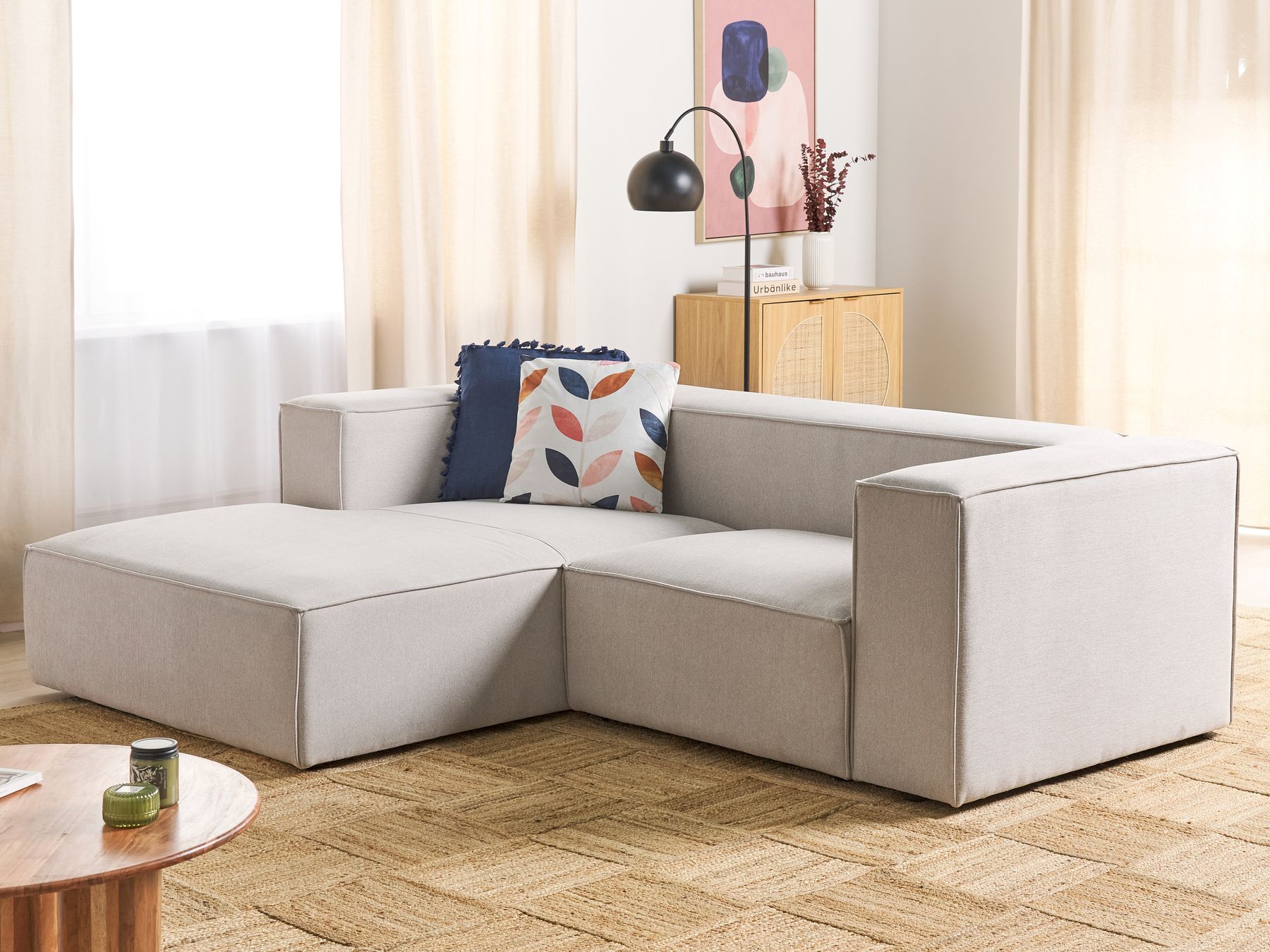 Right Hand 2 Seater Corner Sofa Beige VERNON