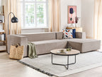 Left Hand Velvet 3 Seater Corner Sofa Taupe Beige VERNON