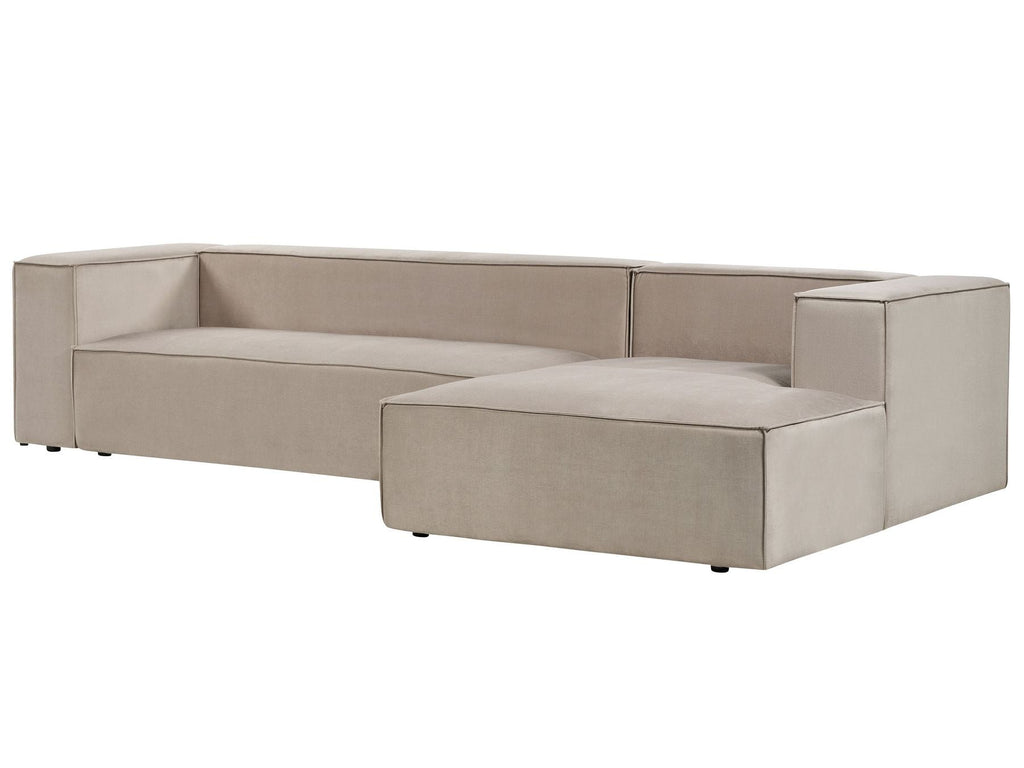 Left Hand Velvet 3 Seater Corner Sofa Taupe Beige VERNON
