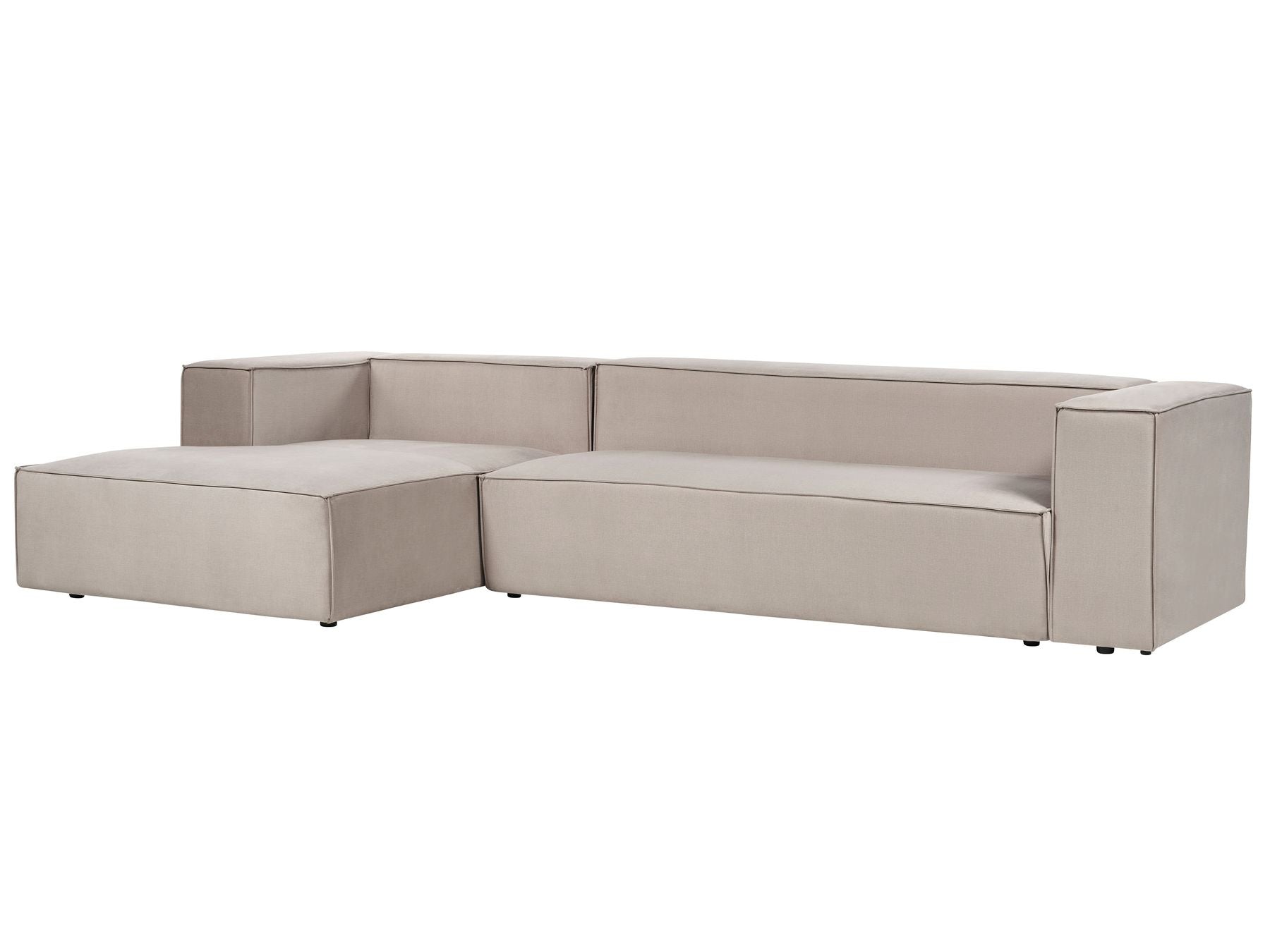 Right Hand Velvet 3 Seater Corner Sofa Taupe Beige VERNON