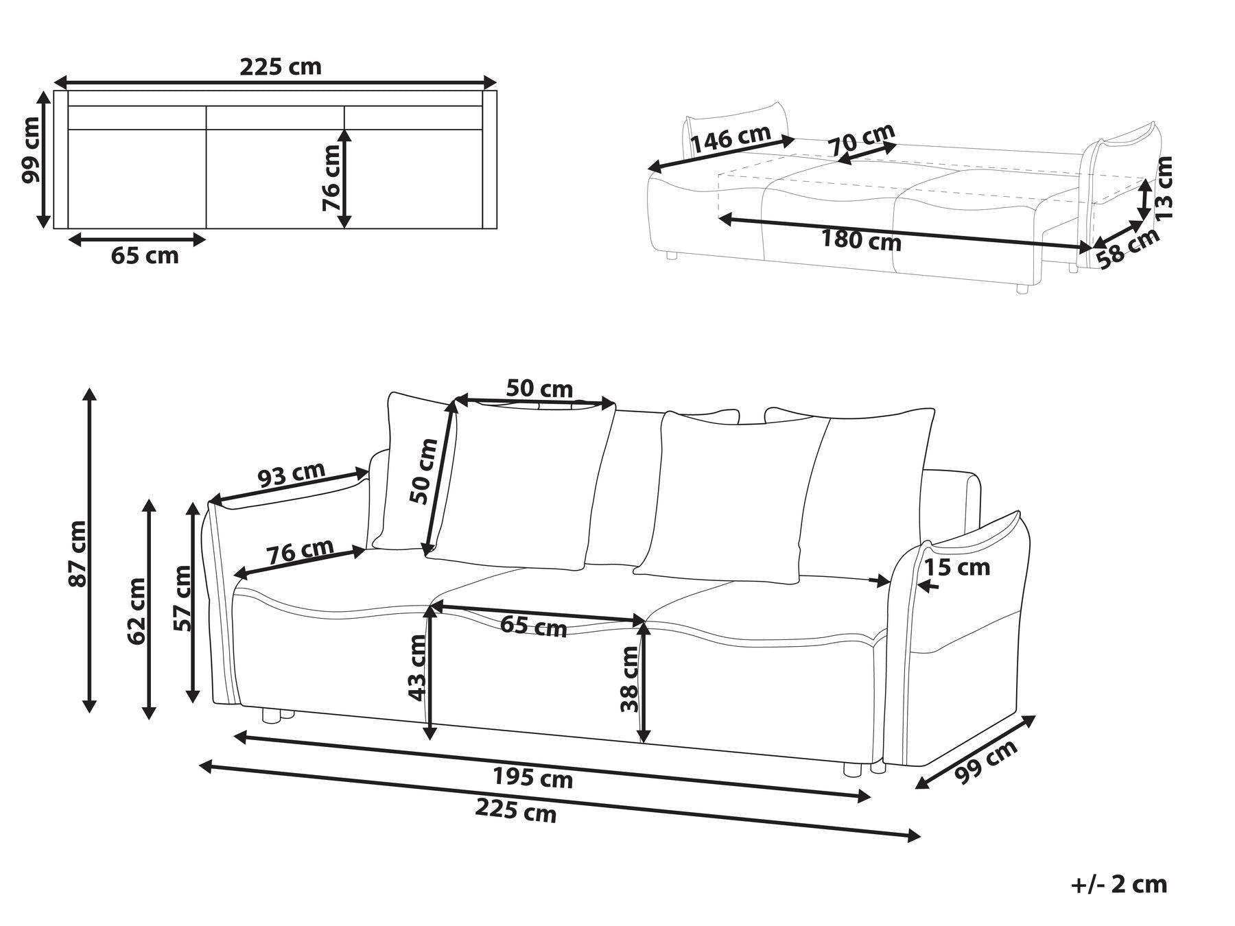 Sofa Bed KRAMA Boucle White with Storage 3 Seater