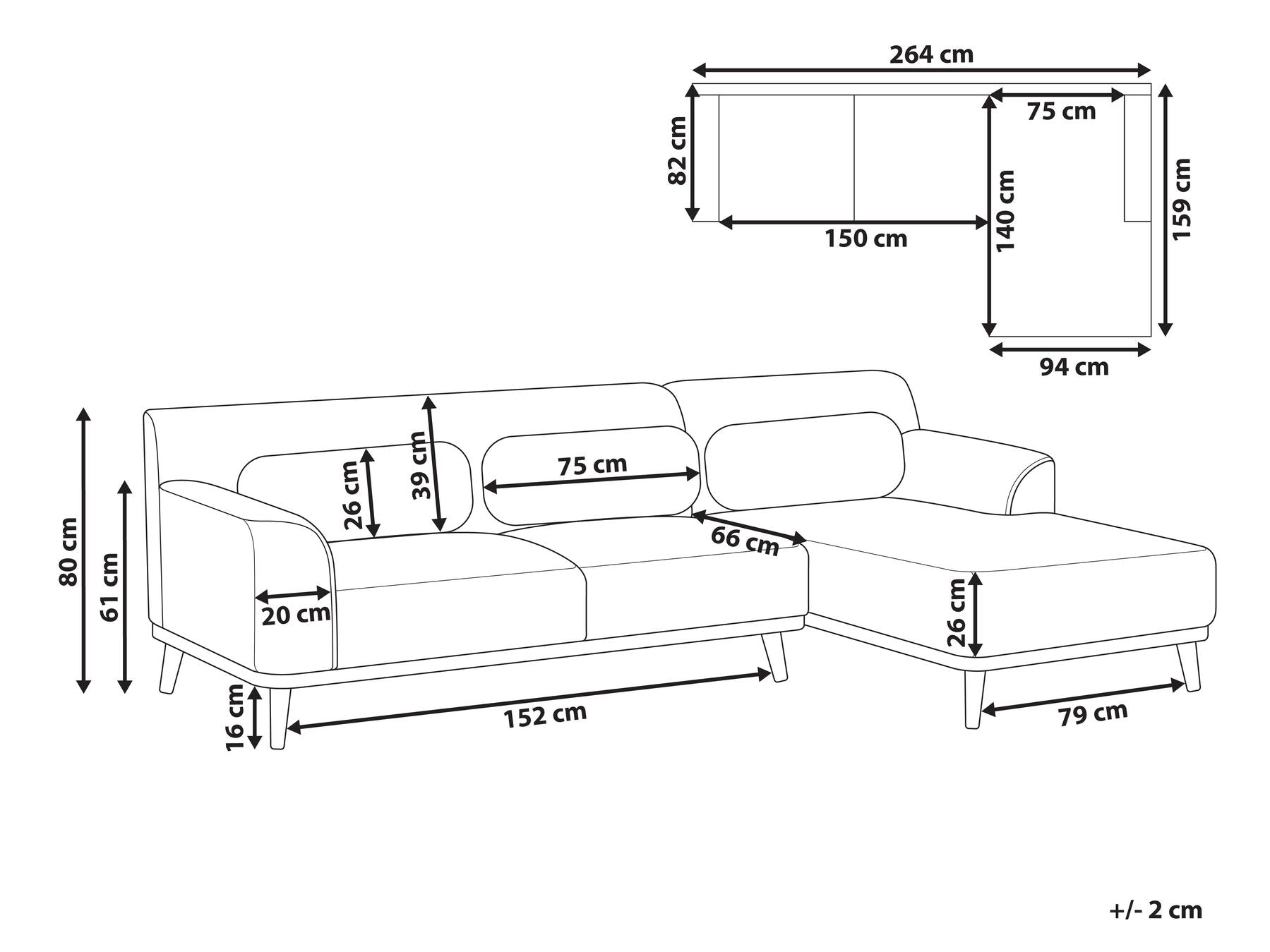 Corner Sofa SIMOS Corduroy Light Beige 3 Seater Left Hand