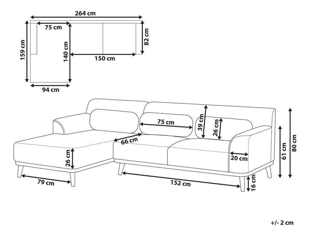 Corner Sofa SIMOS Corduroy Light Beige 3 Seater Right Hand