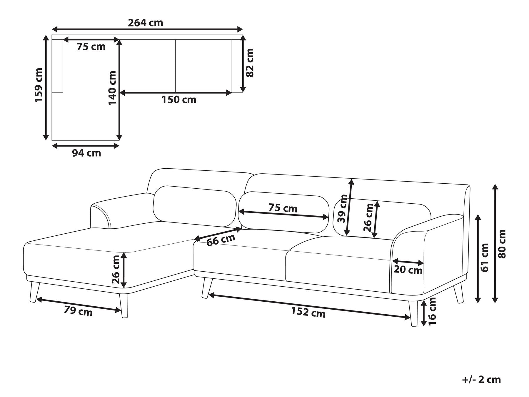 Corner Sofa SIMOS Corduroy Light Beige 3 Seater Right Hand