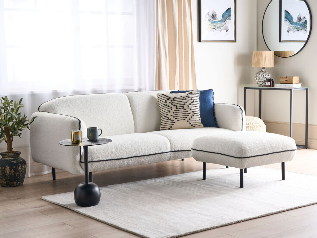Boucle Sofa with Ottoman White TONSBERG