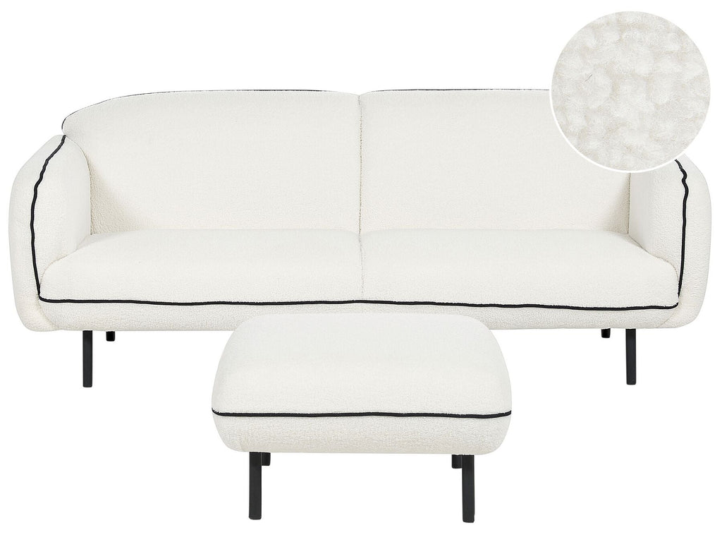 Boucle Sofa with Ottoman White TONSBERG