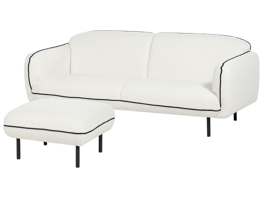 Boucle Sofa with Ottoman White TONSBERG