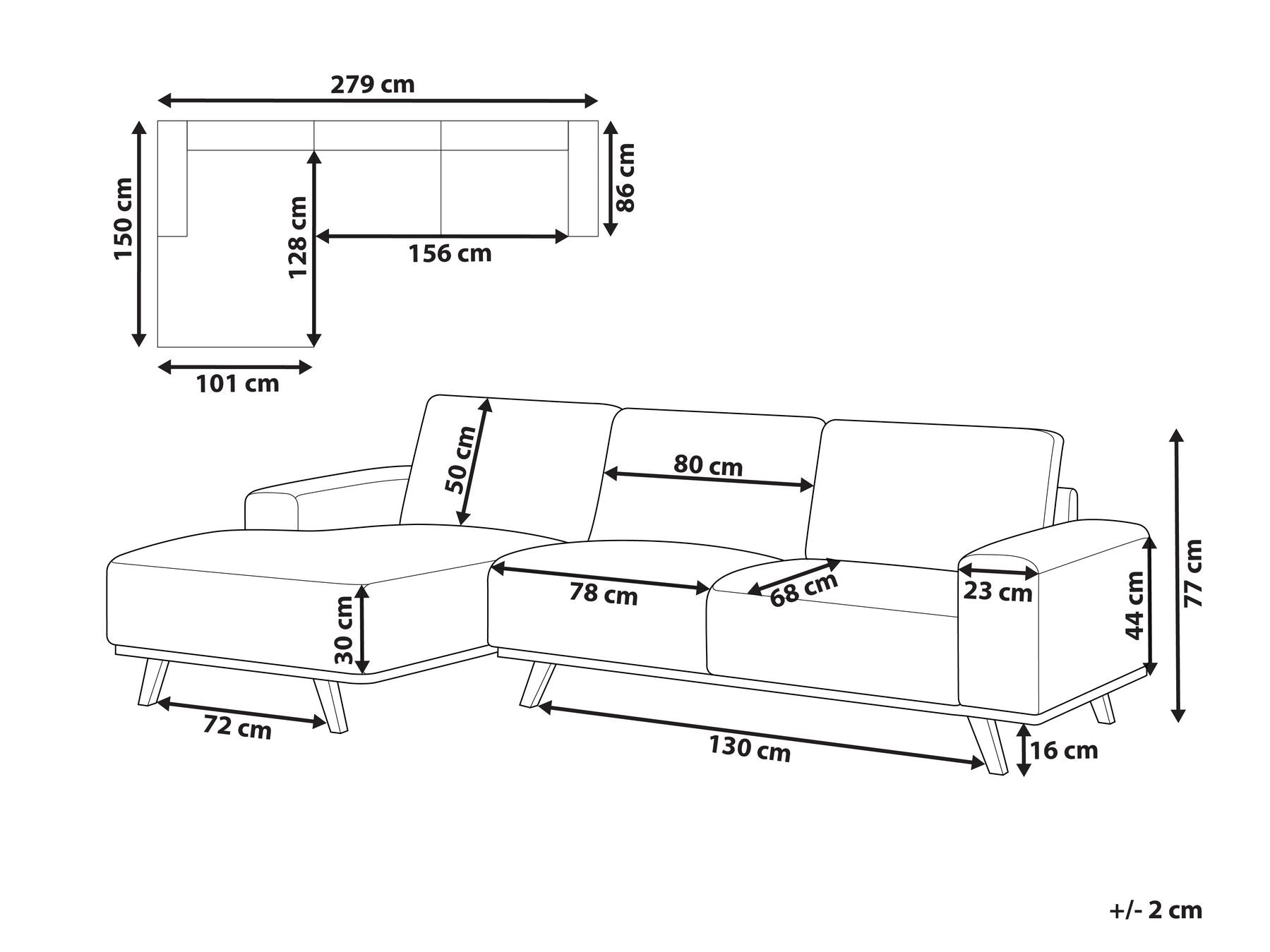 Corner Sofa NORA Fabric Beige 3 Seater Right Hand