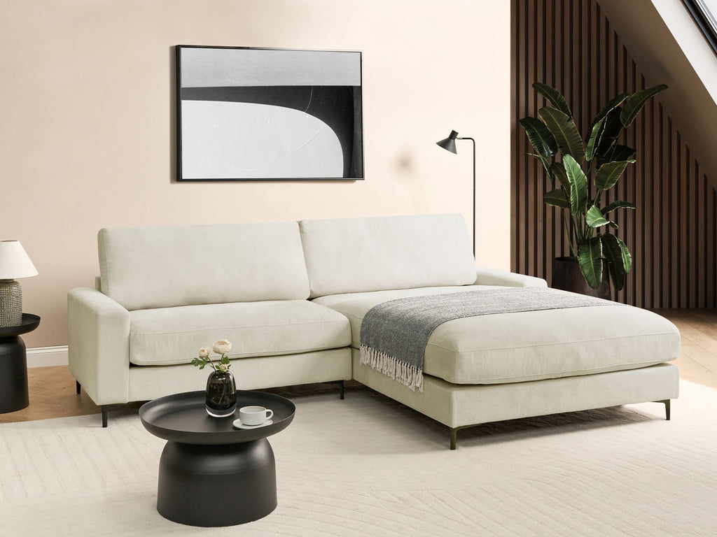 Corner Sofa MALOY Chenille Off-White 3 Seater Left Hand