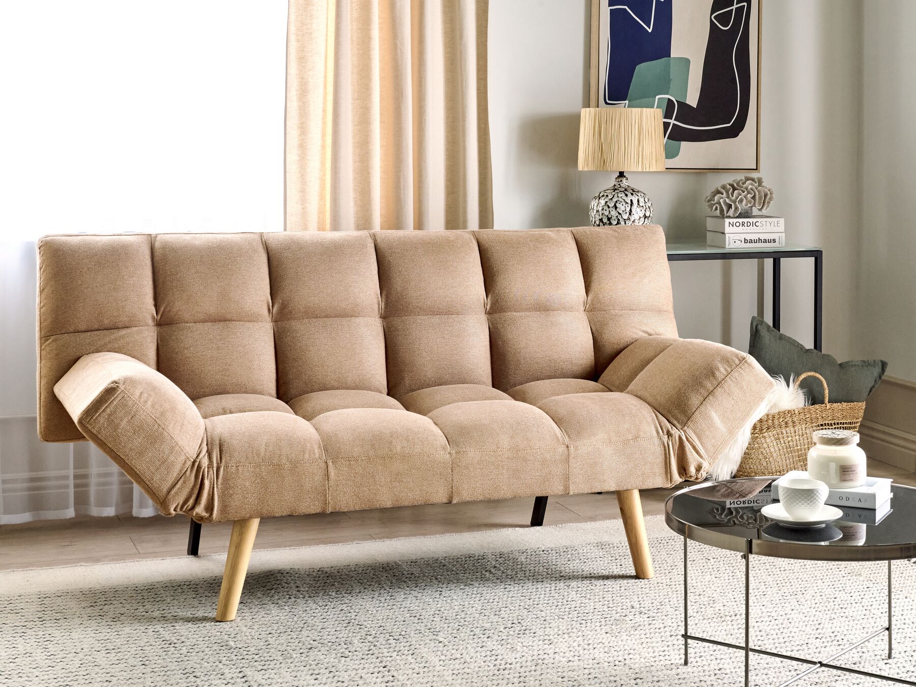 Sofa Bed INGARO Fabric Light Brown 2 Seater