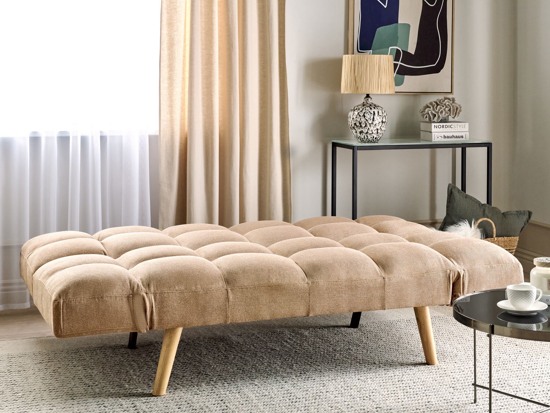 Sofa Bed INGARO Fabric Light Brown 2 Seater
