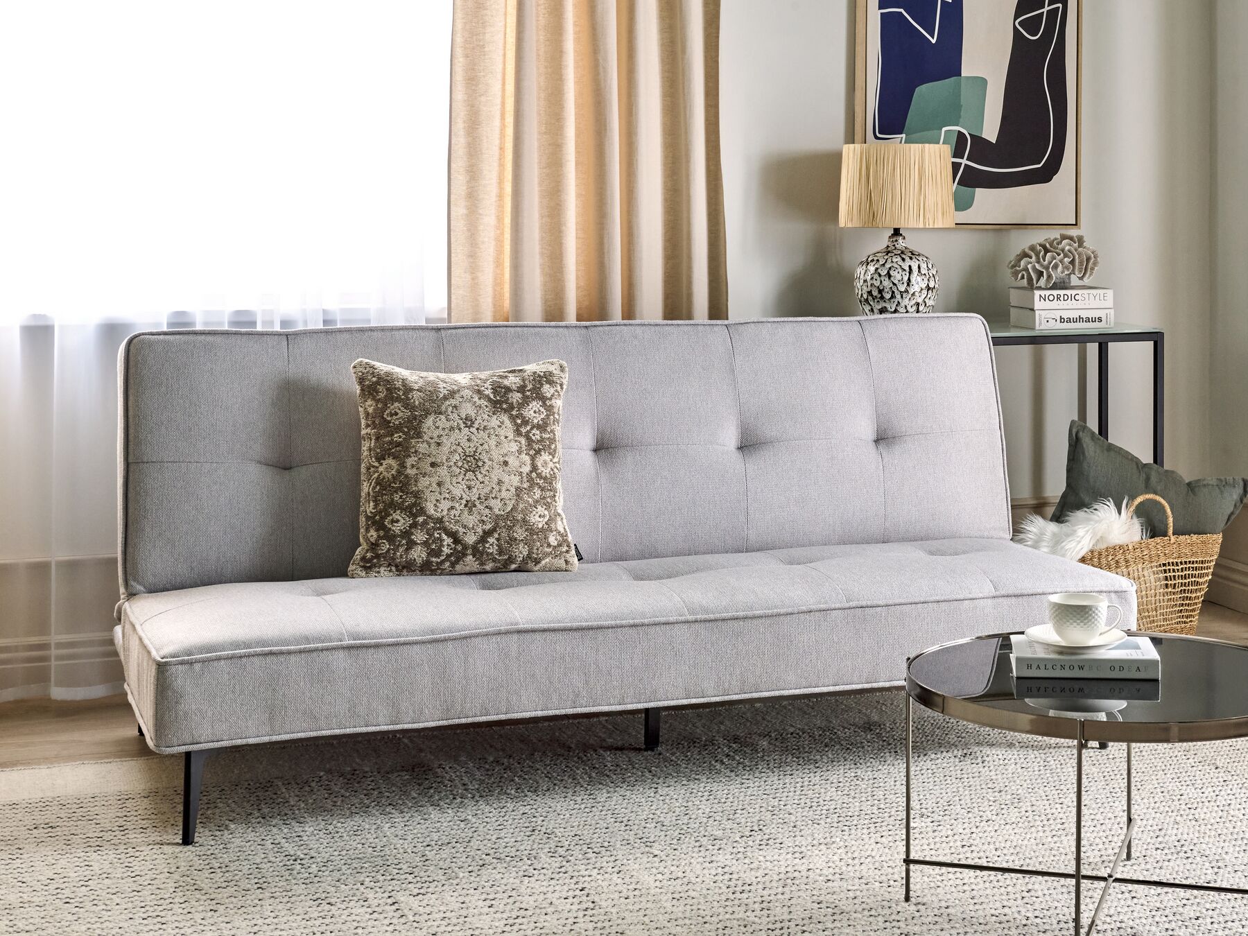 Sofa Bed ESSVIK Fabric Light Grey 3 Seater