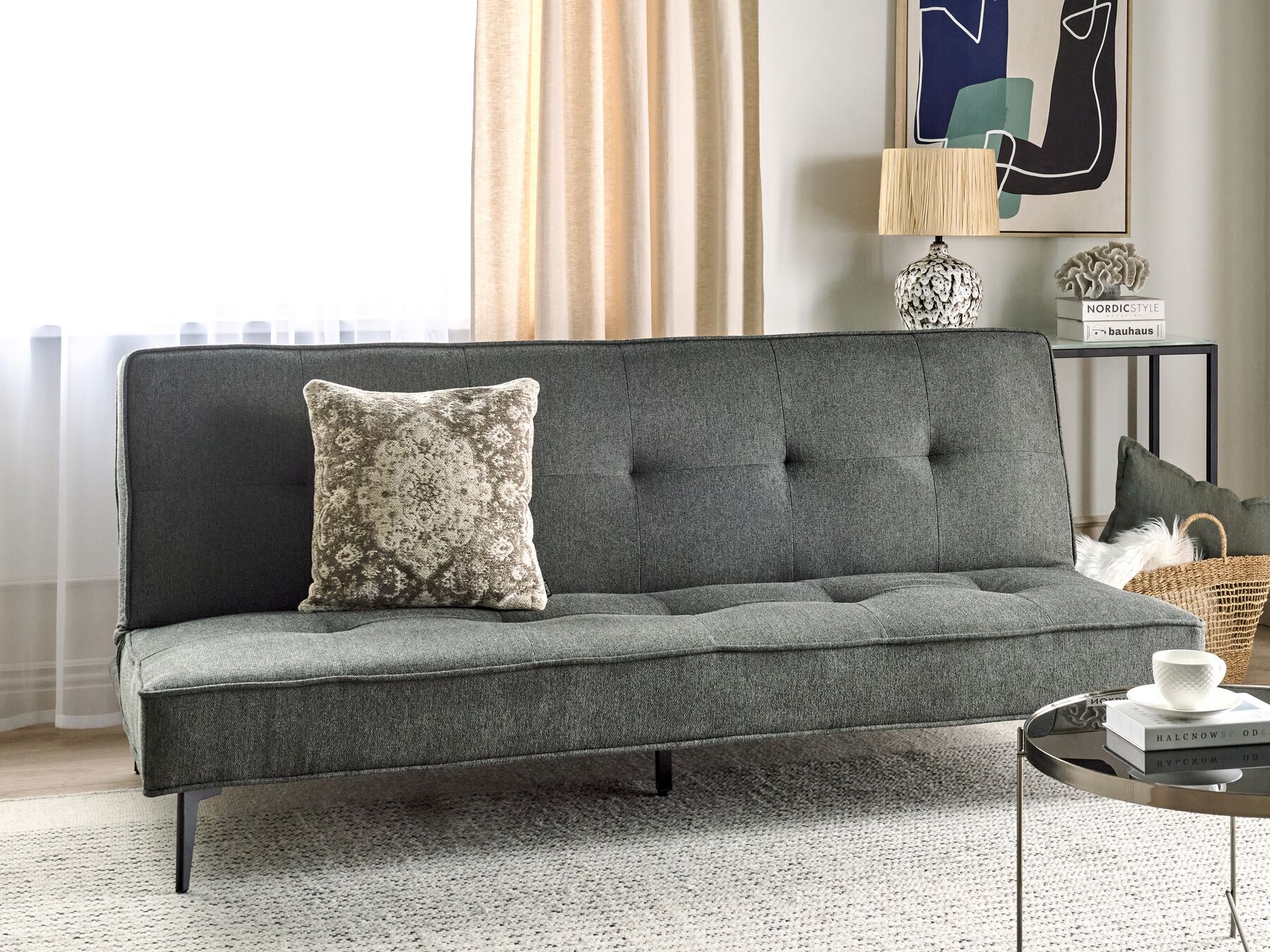 Sofa Bed ESSVIK Fabric Dark Grey 3 Seater