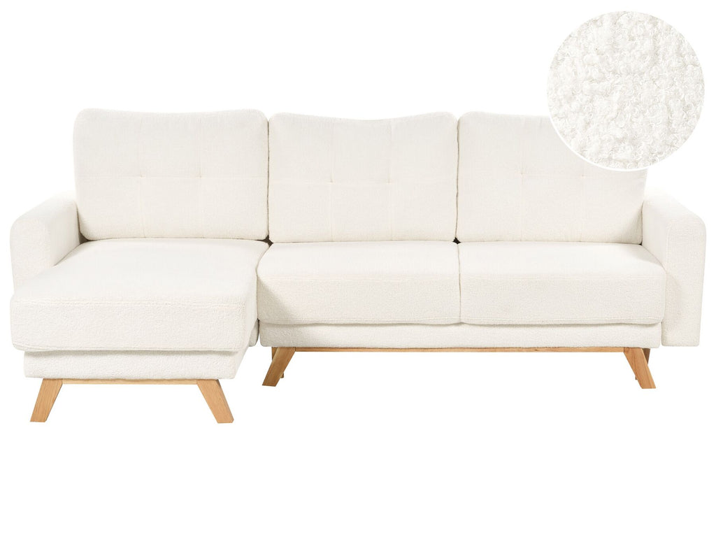 Corner Sofa Bed SIRO Boucle Off-White with Storage 3 Seater Right Hand