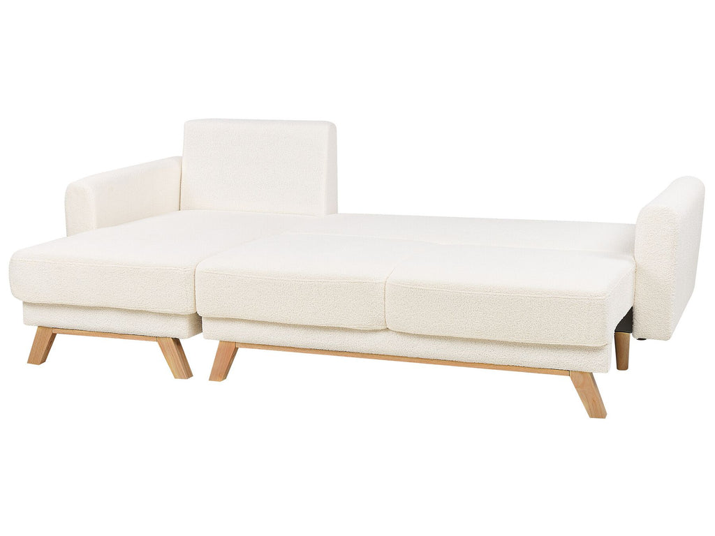 Corner Sofa Bed SIRO Boucle Off-White with Storage 3 Seater Right Hand