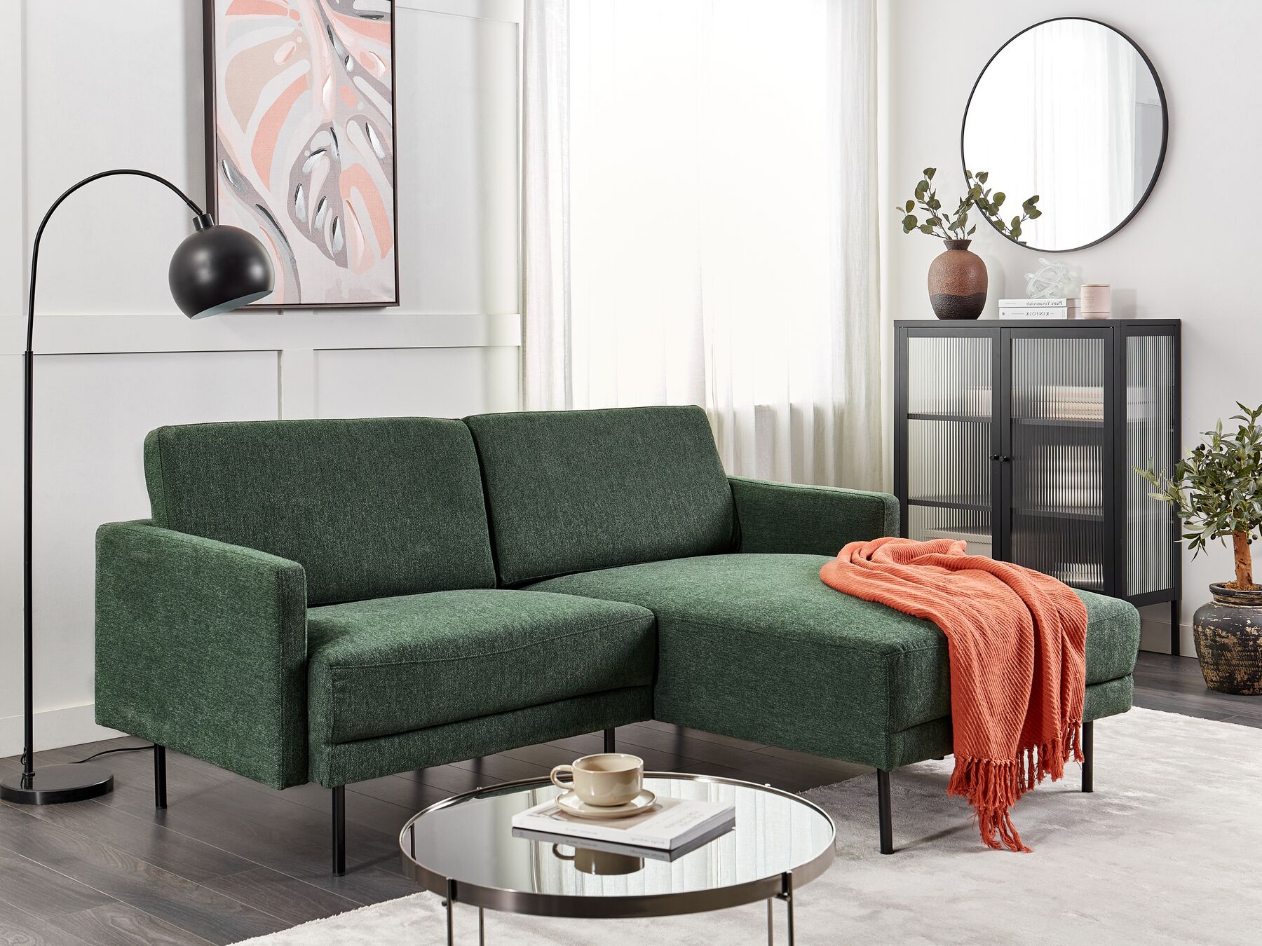 Corner Sofa BREDA Fabric Dark Green 2 Seater Left Hand