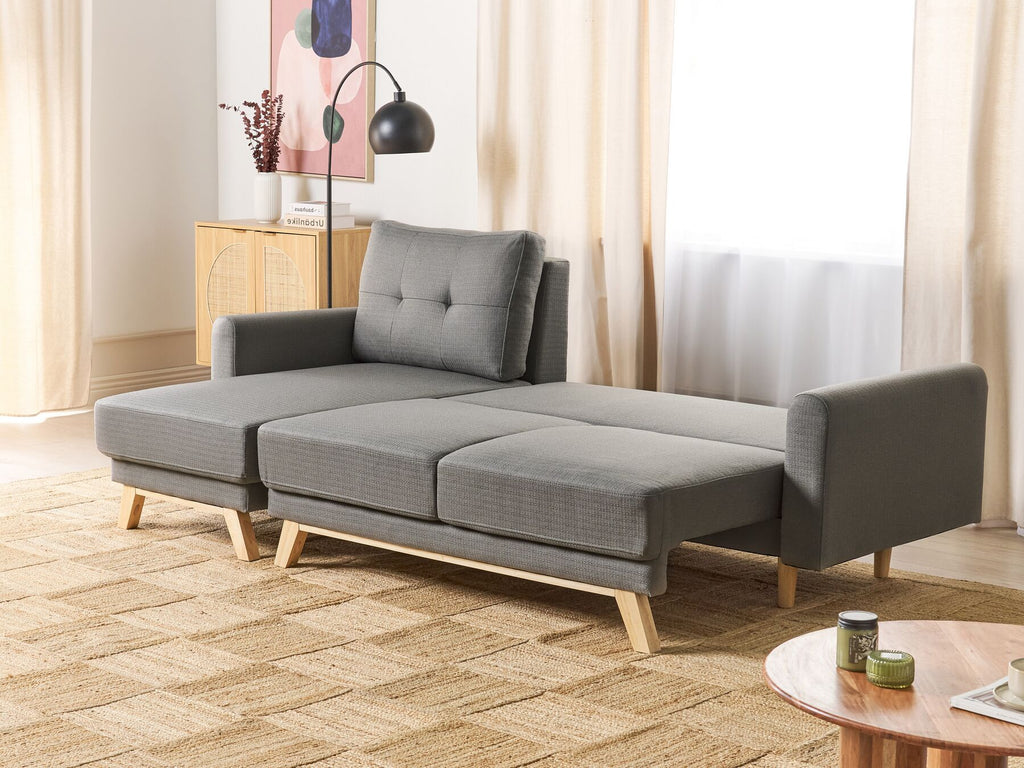 Corner Sofa Bed SIRO Fabric Grey with Storage 3 Seater Right Hand