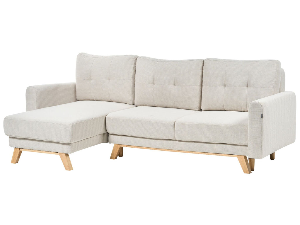 Corner Sofa Bed SIRO Fabric Light Beige with Storage 3 Seater Right Hand