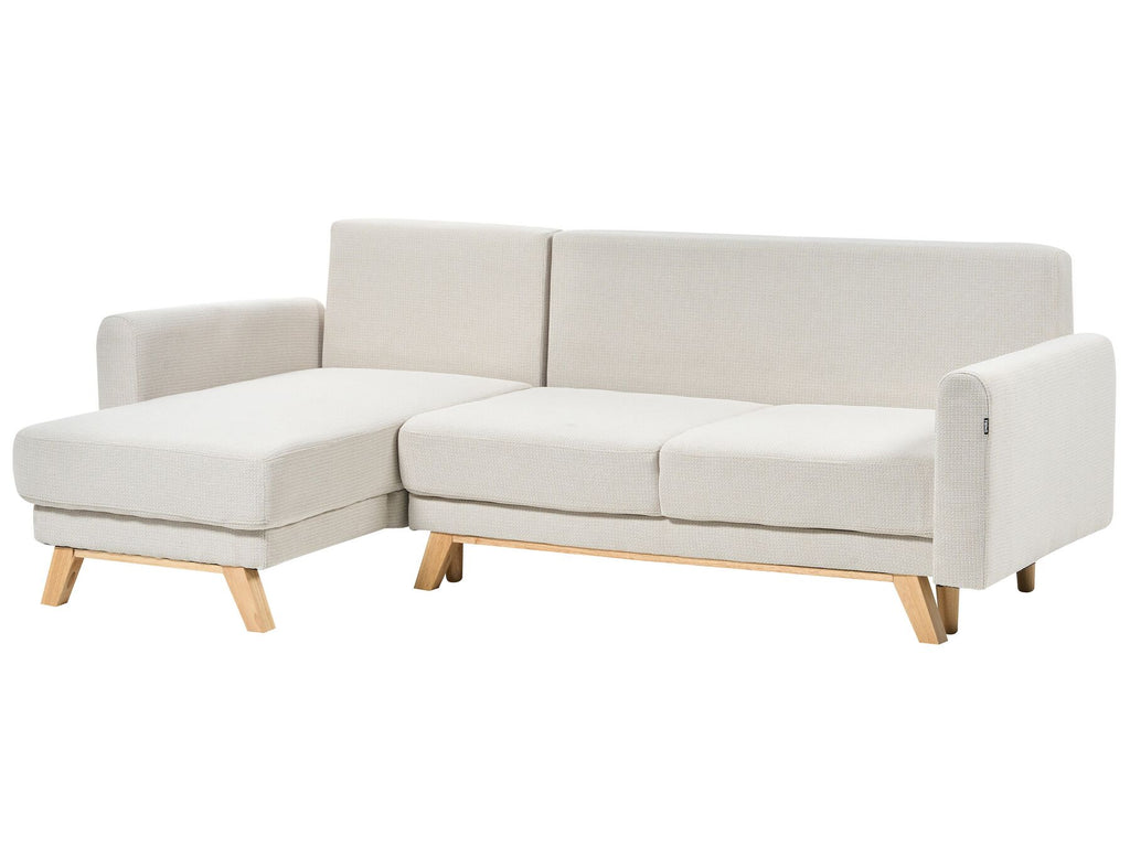 Corner Sofa Bed SIRO Fabric Light Beige with Storage 3 Seater Right Hand