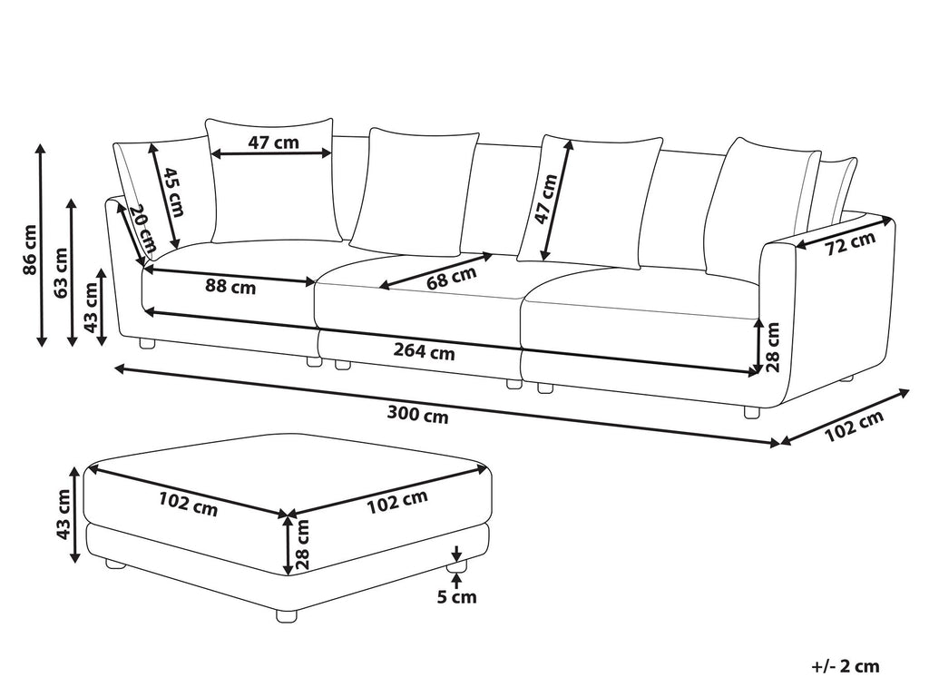 3 Seater Fabric Sofa with Ottoman Light Grey SIGTUNA