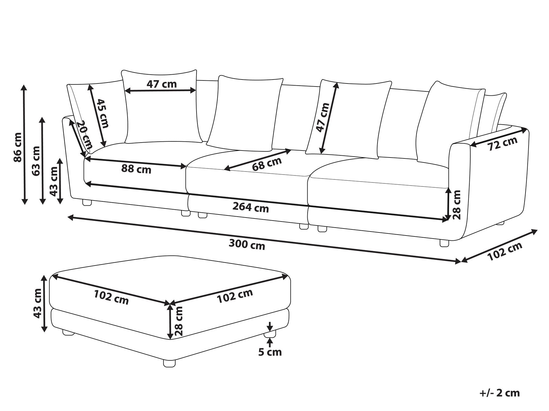 3 Seater Fabric Sofa with Ottoman Off-White SIGTUNA