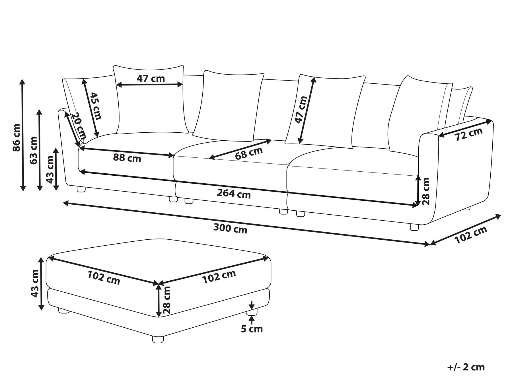3 Seater Fabric Sofa with Ottoman Beige SIGTUNA