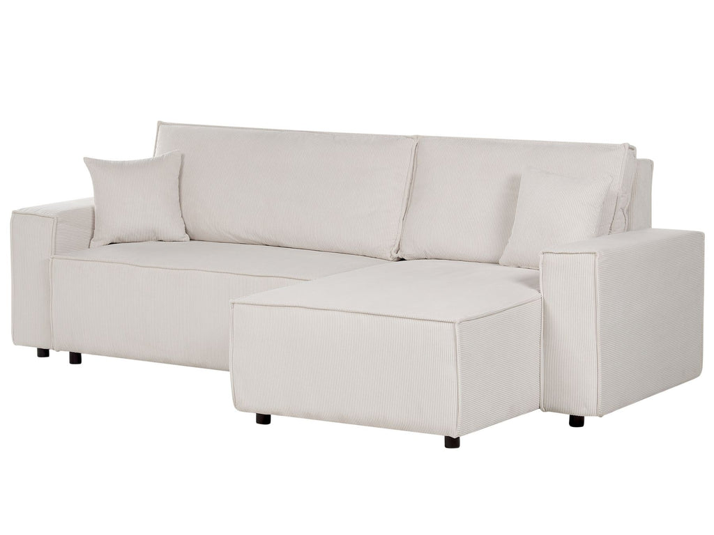 Corner Sofa Bed ABACKA Corduroy Off-White 3 Seater Left Hand