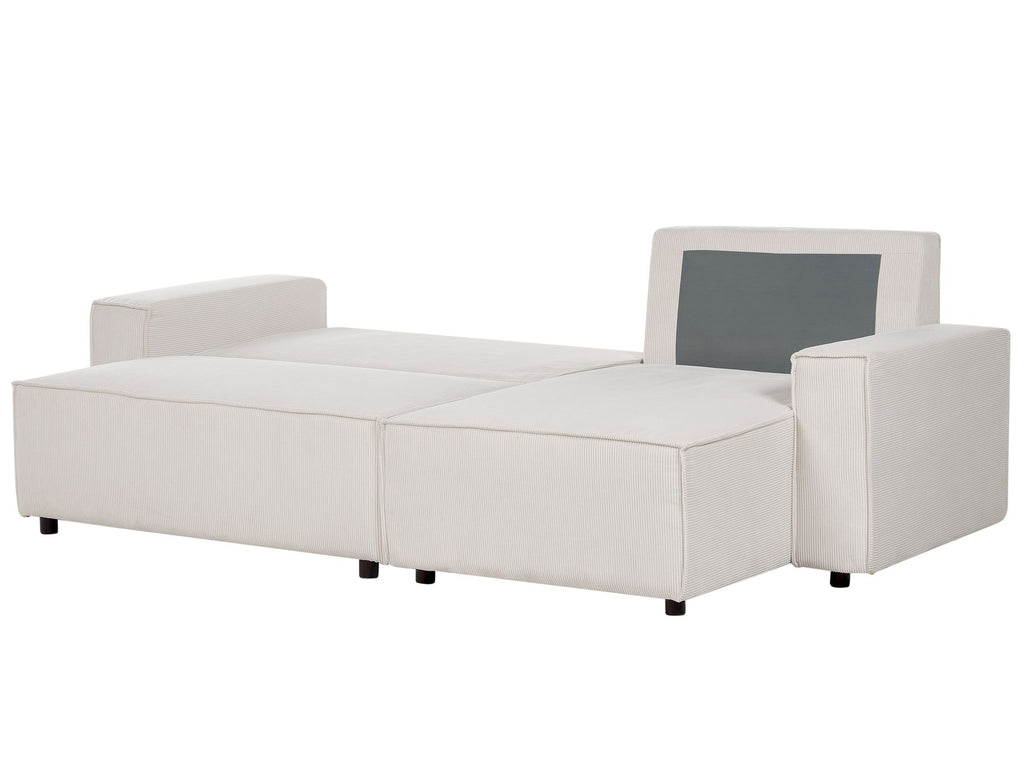 Corner Sofa Bed ABACKA Corduroy Off-White 3 Seater Left Hand
