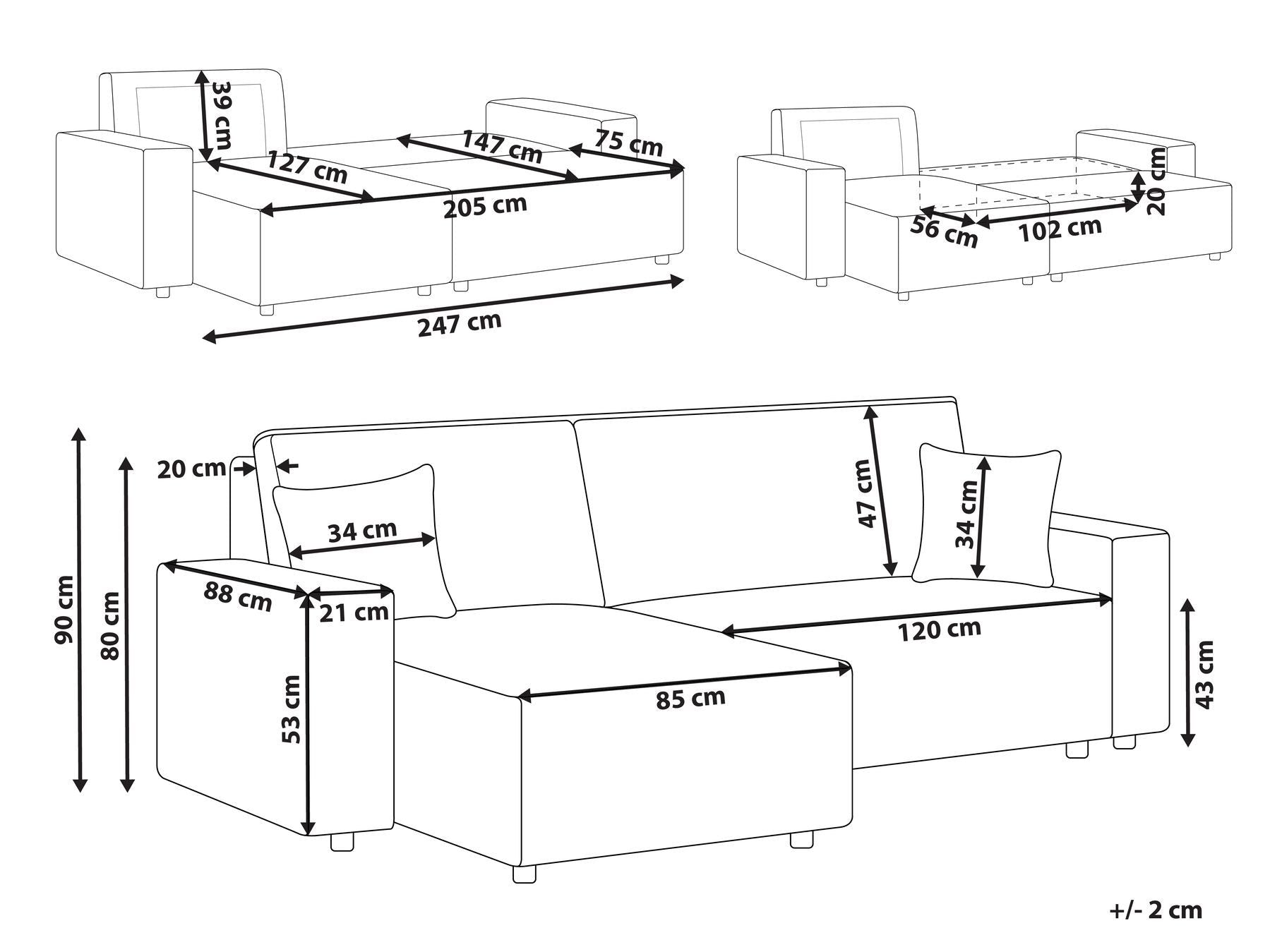 Corner Sofa Bed ABACKA Corduroy Off-White 3 Seater Right Hand