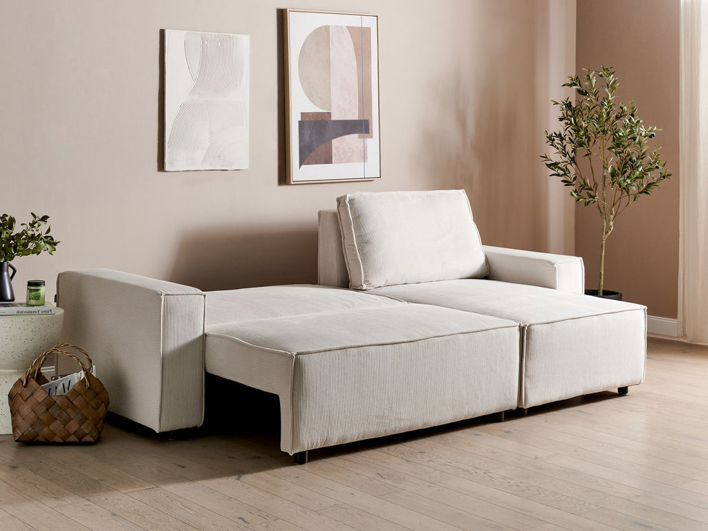 Corner Sofa Bed ABACKA Corduroy Off-White 3 Seater Left Hand