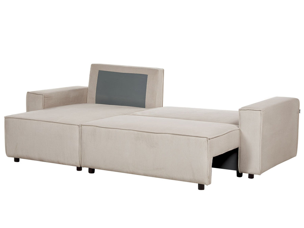 Corner Sofa Bed ABACKA Corduroy Beige 3 Seater Right Hand